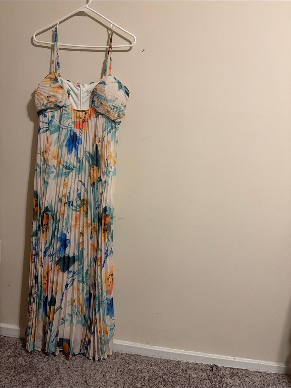 Taylor Floral Pleated Maxi Dress in Ivory, Blue and Yellow